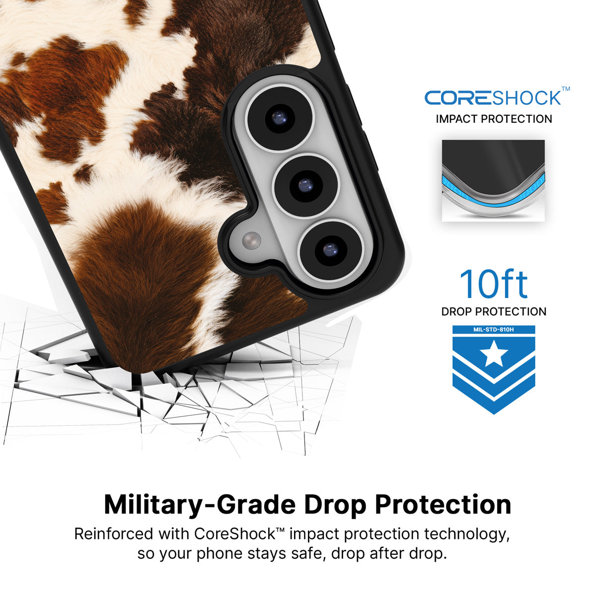 Swiss Cow Samsung Galaxy S26 case with 10ft military-grade drop protection