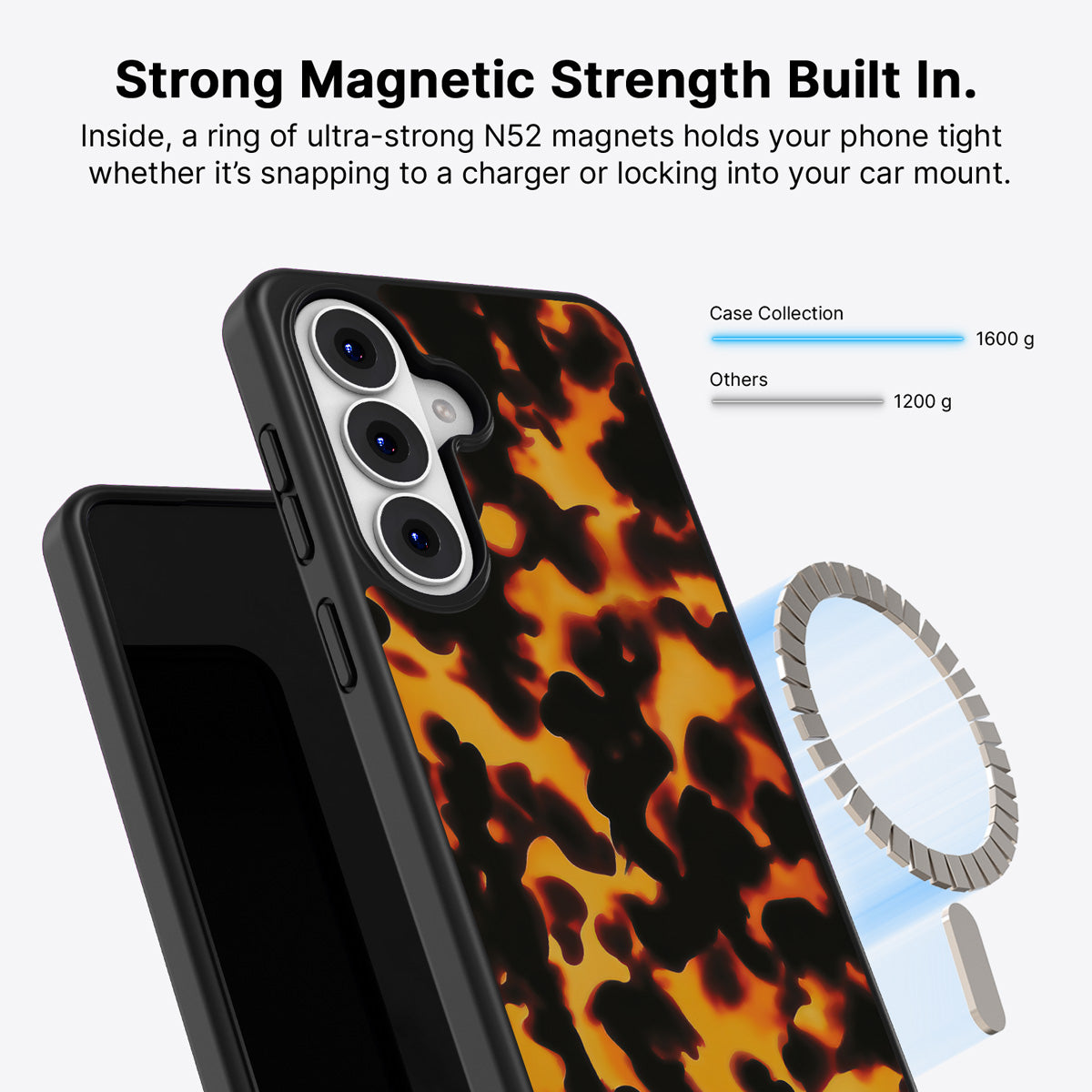 Samsung Galaxy S26 Qi2 magnetic case with N52 magnets – Tortoise Shell design