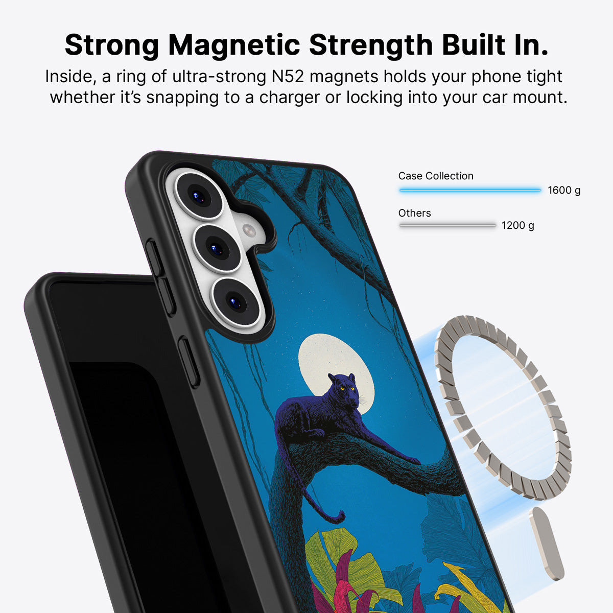 Samsung Galaxy S26 Plus Qi2 magnetic case with N52 magnets – Tropic Panther design