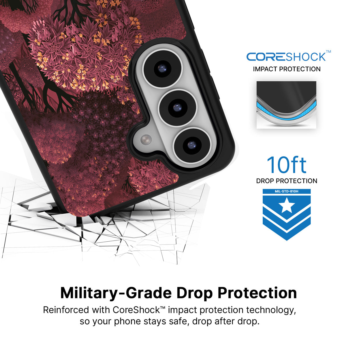 Velvet Reverie Samsung Galaxy S26 case with 10ft military-grade drop protection