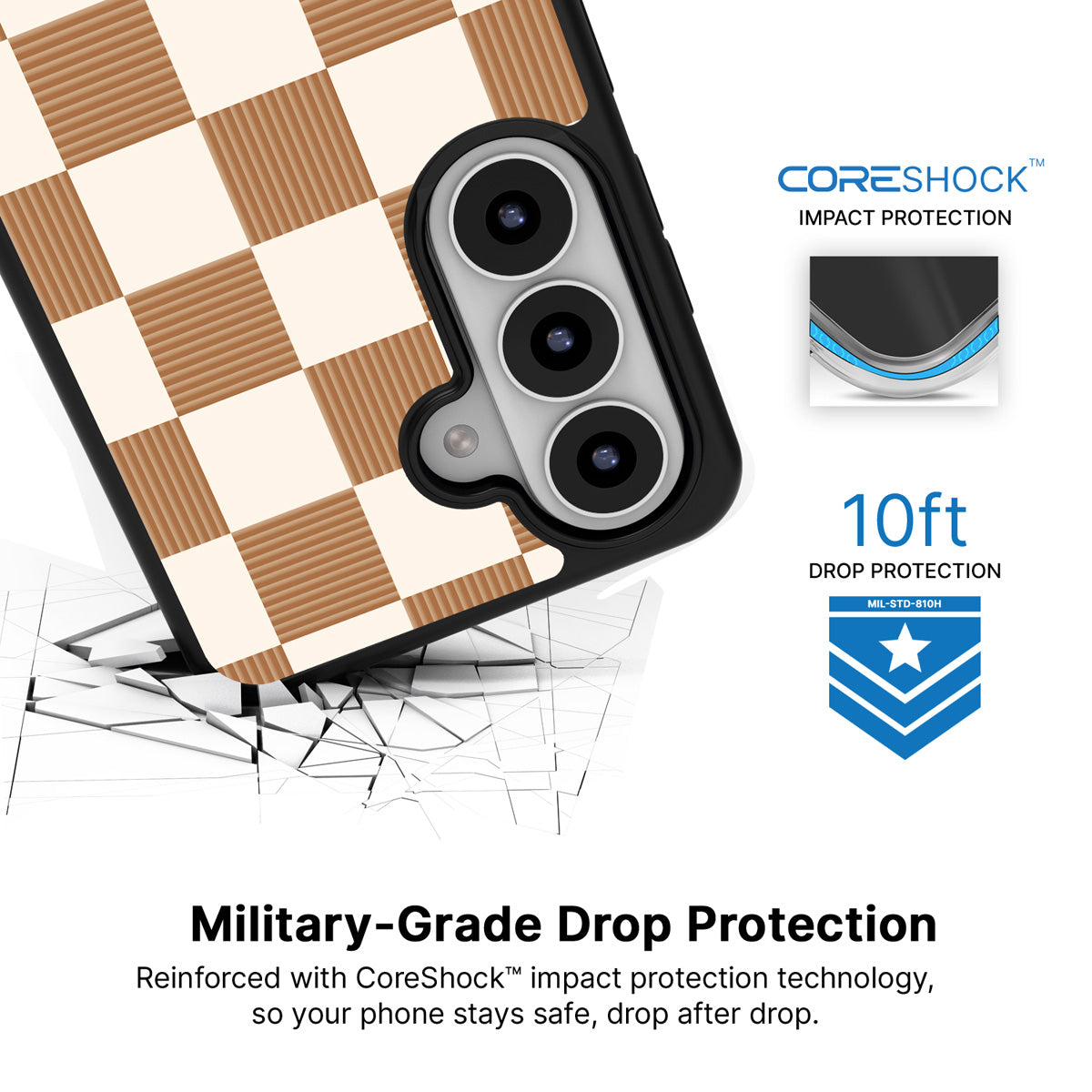 Vintage Mocha Samsung Galaxy S26 case with 10ft military-grade drop protection