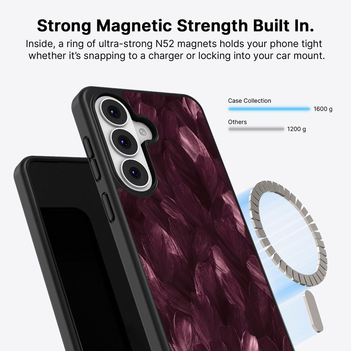 Samsung Galaxy S26 Qi2 magnetic case with N52 magnets – Wine Plumage design