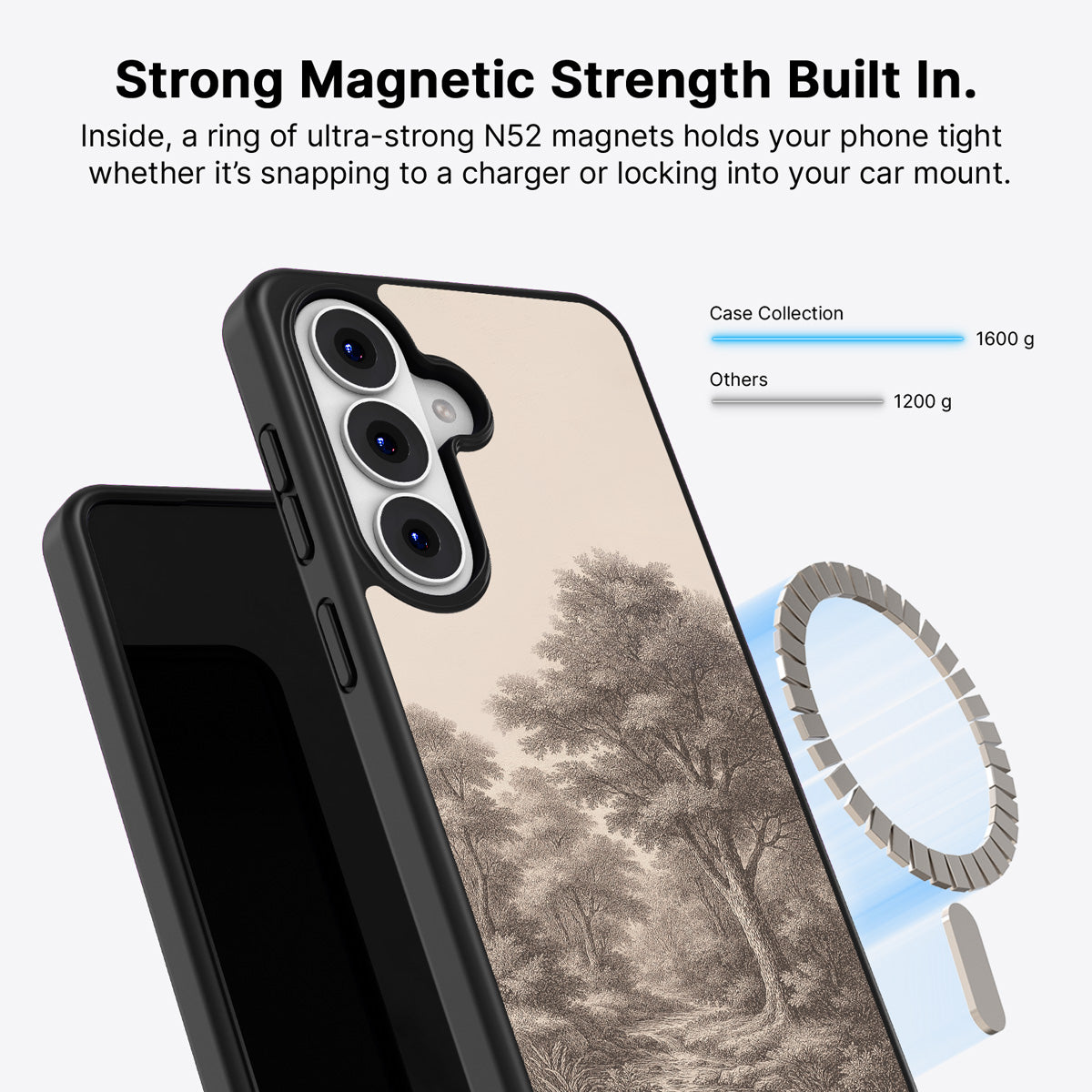 Samsung Galaxy S26 Qi2 magnetic case with N52 magnets – Woodland design