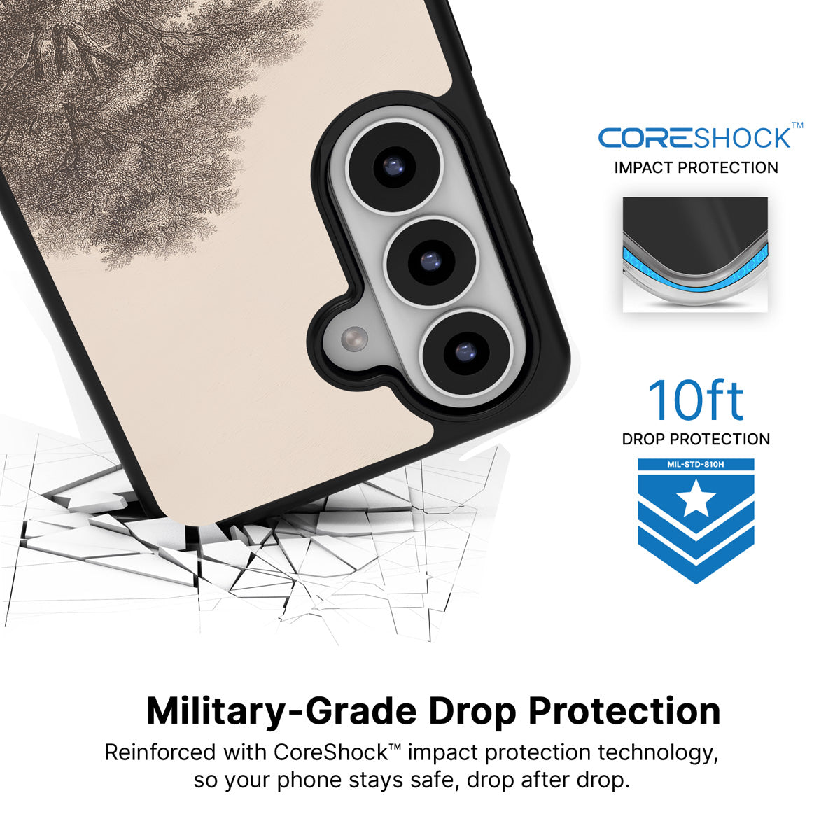 Woodland Samsung Galaxy S26 case with 10ft military-grade drop protection