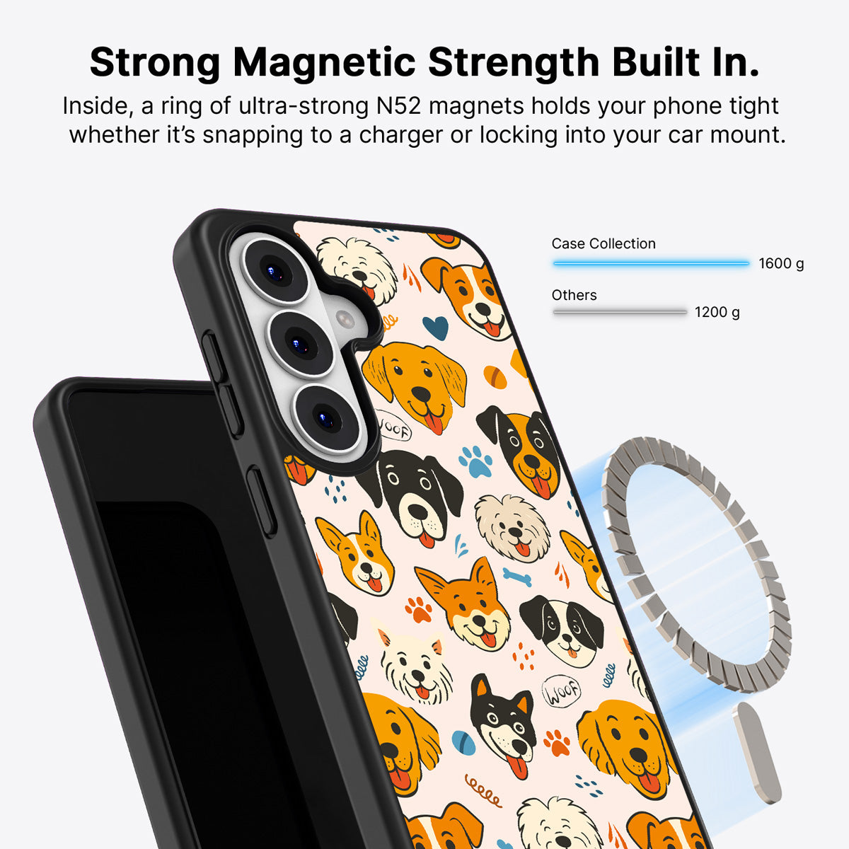Samsung Galaxy S26 Qi2 magnetic case with N52 magnets – Woof Squad design